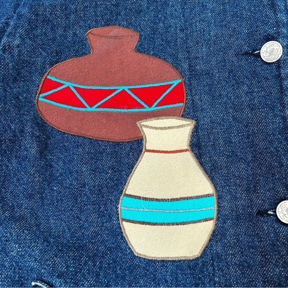 Vintage Lou Sehestedt Long Denim Southwest Mexico Jacket Size Medium Art to Wear - Picture 14 of 16